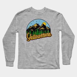 Vintage Pines Trees On Sunset Yellowstone Long Sleeve T-Shirt